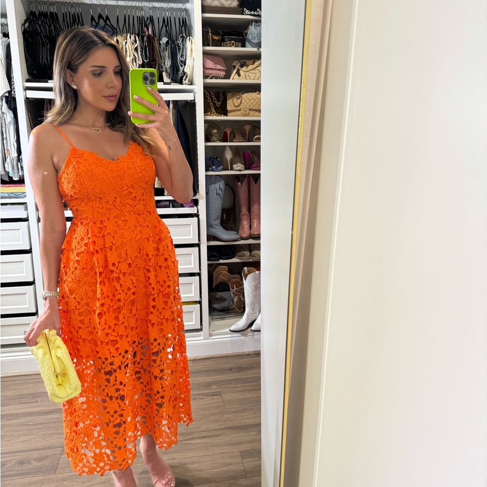 Vici Vibrant Orange Lace Midi Dress